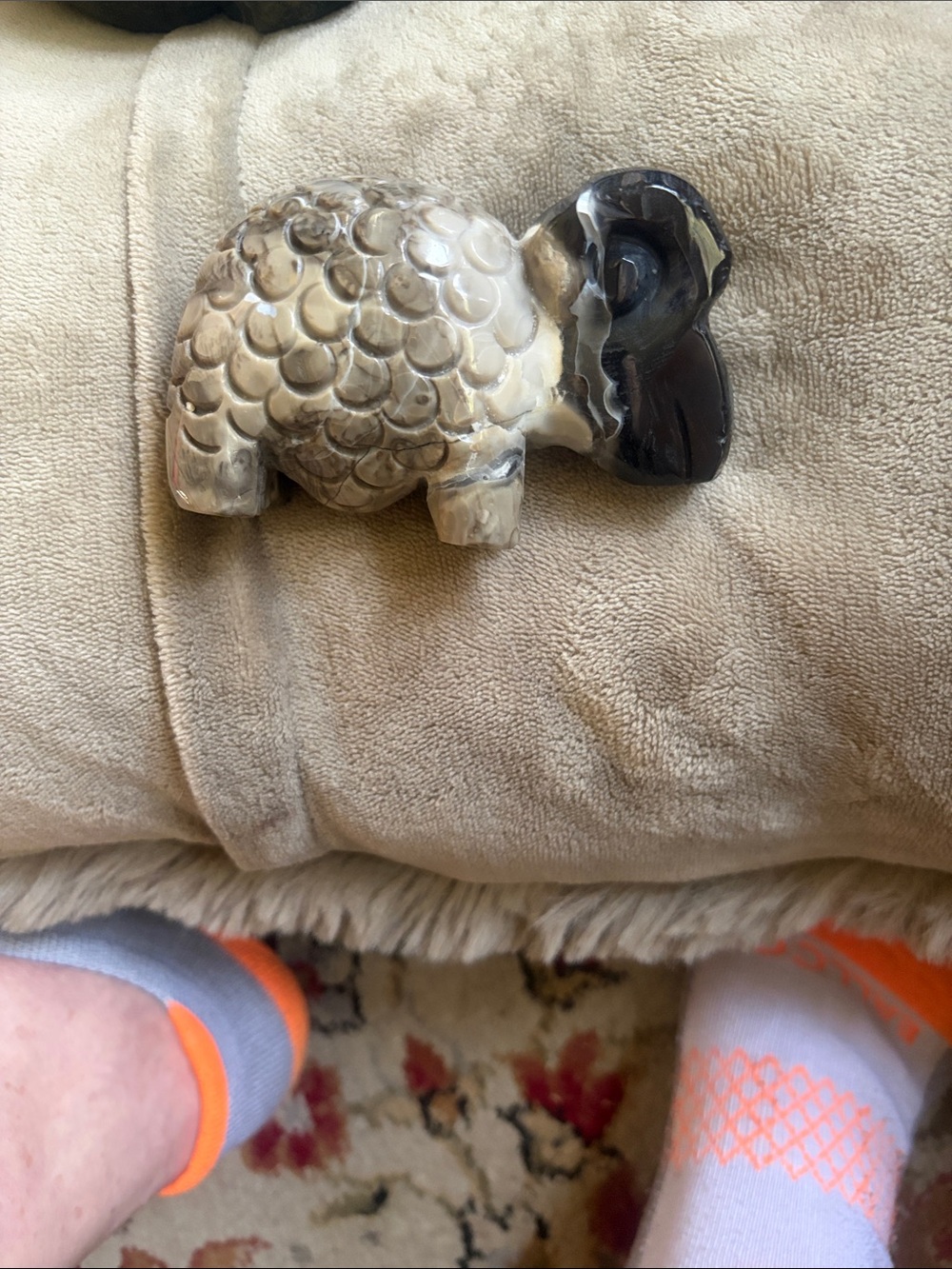 Neutral Marble-Look Small Pet Toy Figurine - Beige and Black